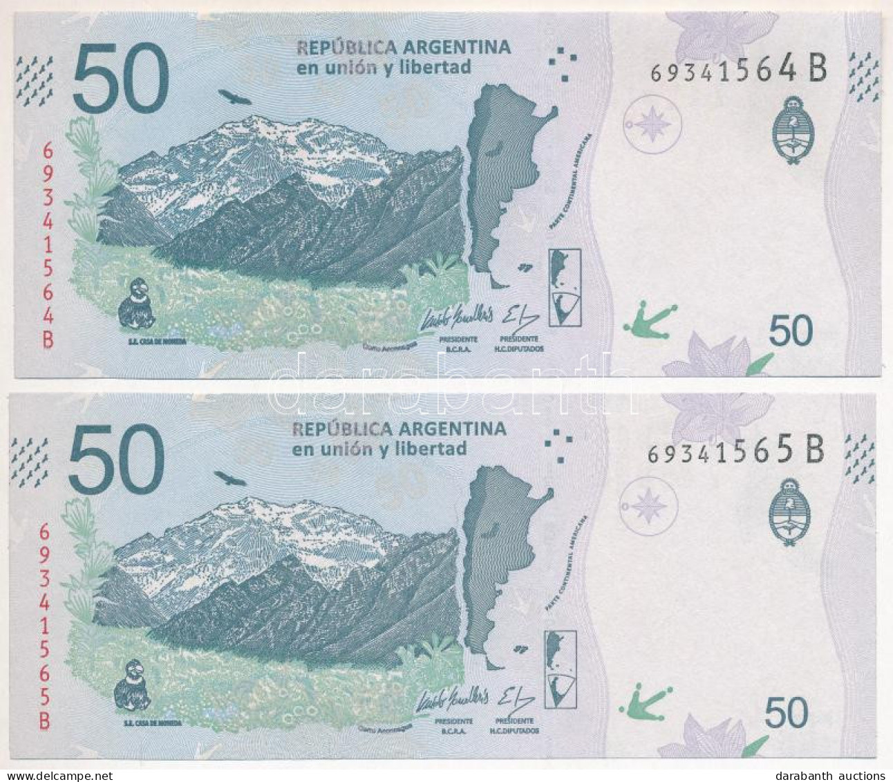 Argentína DN (2018-2020.) 50P (2x) Sorszámkövető T:UNC Argentina ND (2018-2020.) 50 Pesos (2x) Consecutive Serials C:UNC - Sin Clasificación