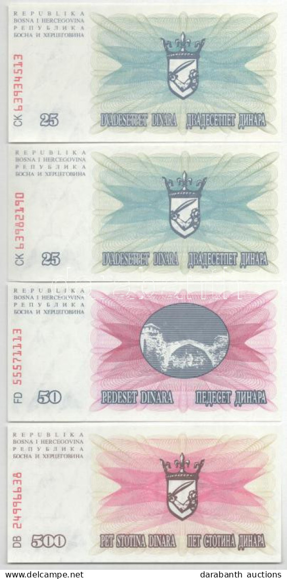 Bosznia-Hercegovina 1992. 25D (2x) + 50D + 500D T:UNC,AU Bosnia-Hercegovina 1992. 25 Dinara (2x) + 50 Dinara + 500 Dinar - Non Classificati