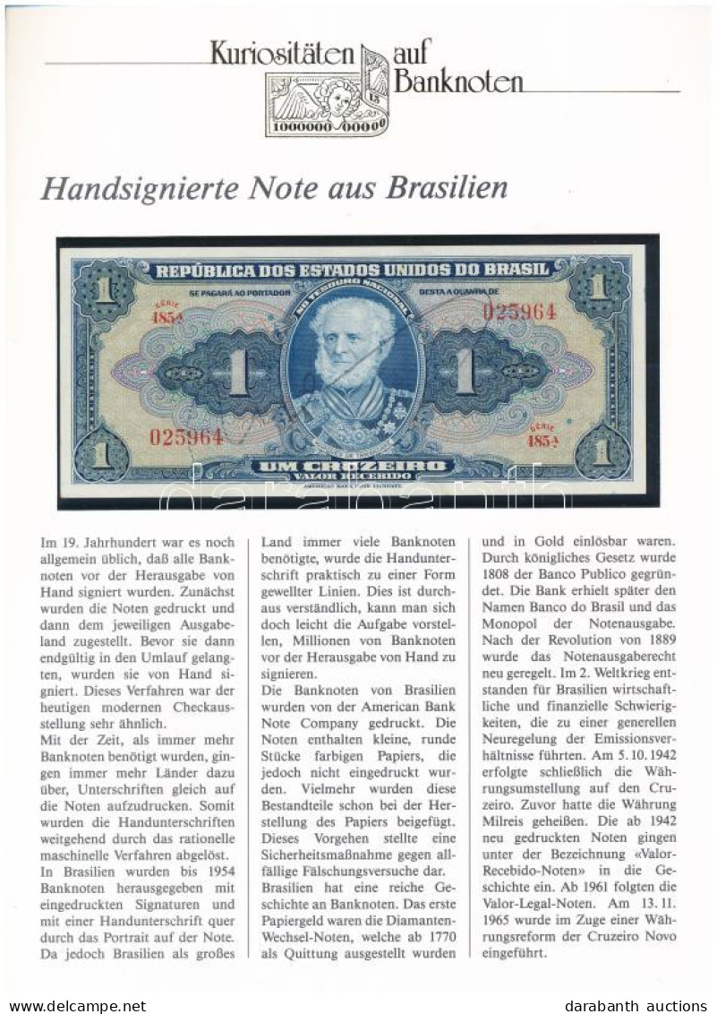 Brazília 1954. 1C Német Nyelvű Leírással T:I- Brazil 1954. 1 Cruzeiro With German Description C:AU Krause P#150a - Non Classés