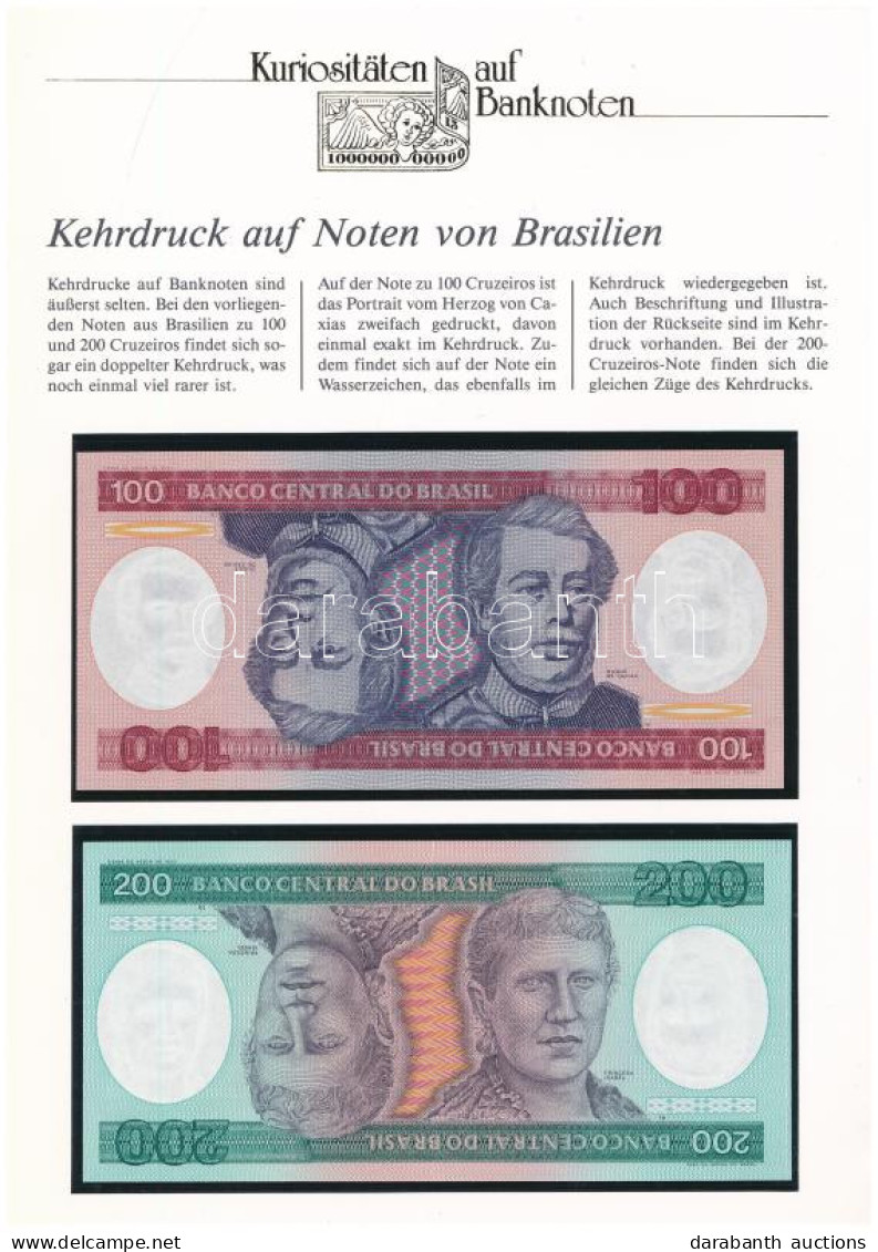 Brazília 1984. 100C + 1984. 200C Német Nyelvű "Kuriositäten Auf Banknoten" Tájékoztatólappal T:UNC Brazil 1984. 100 Cruz - Non Classificati