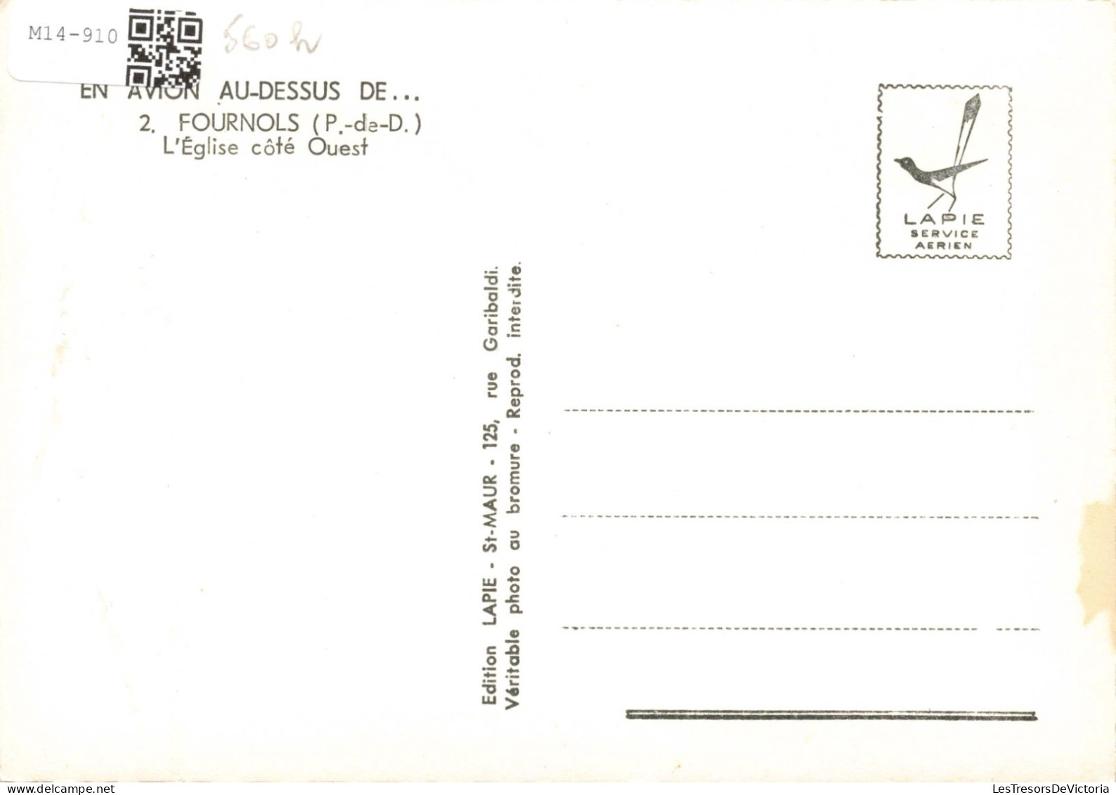 FRANCE - En Avion Au Dessus De - Fournols - L'Eglise Côté Ouest - Carte Postale  Ancienne - Ambert