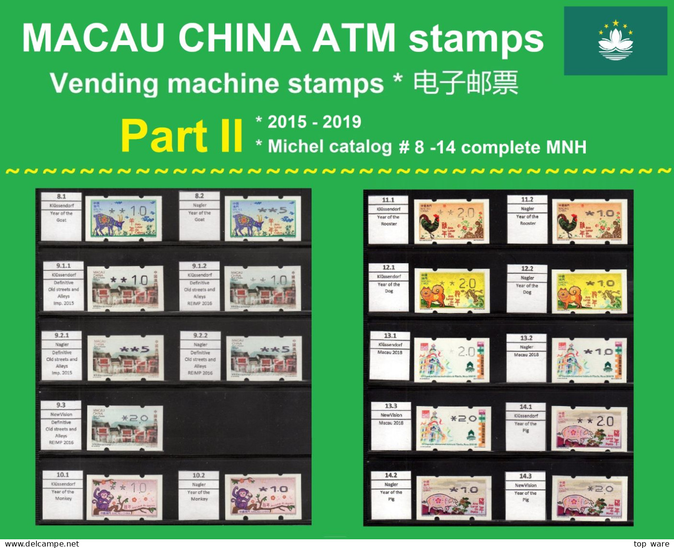 Macau China ATM Sammlung Part II / 2015-2019 MNH / Klussendorf Nagler Frama CVP Automatenmarken - Automatenmarken