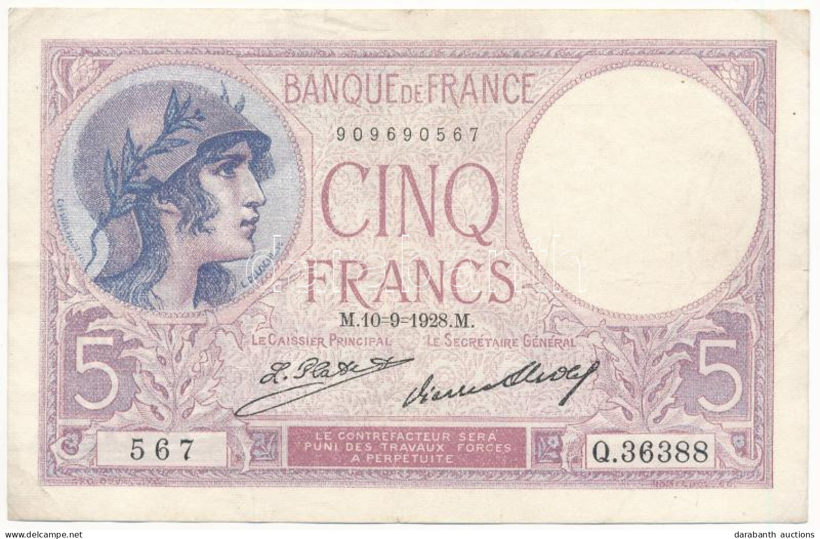 Franciaország 1928. 5Fr T:F Szép Papír France 1928. 5 Francs C:F Fine Paper Krause P#72 - Sin Clasificación