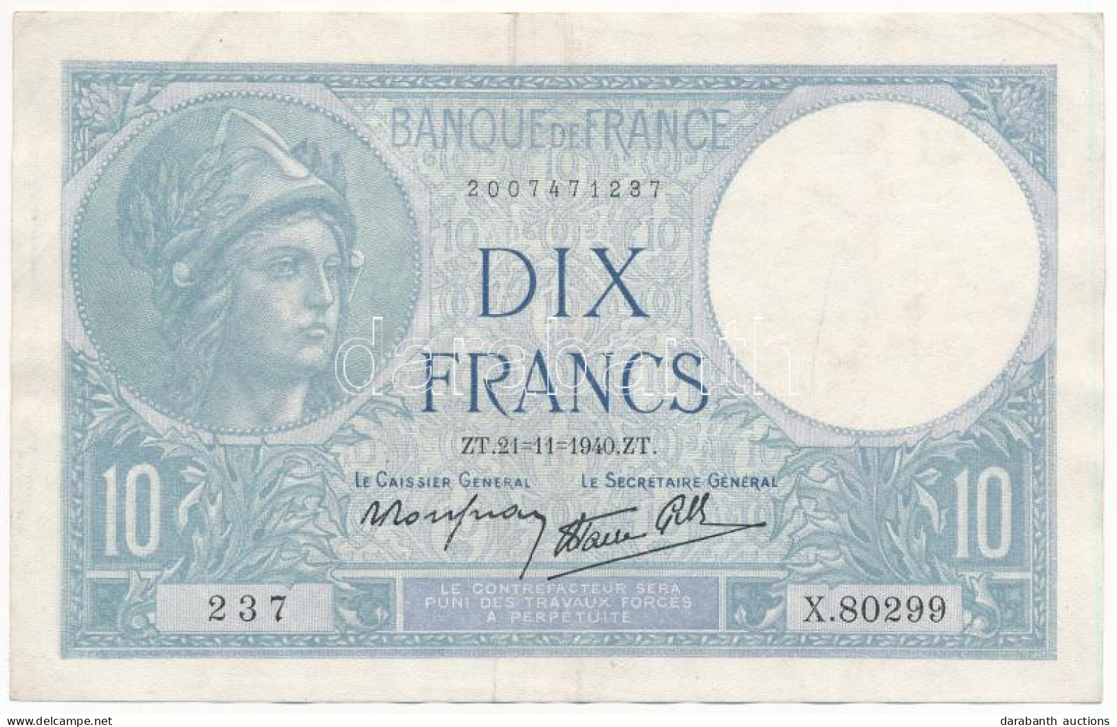 Franciaország 1940. 10Fr T:F Szép Papír France 1940. 10 Francs C:F Fine Paper - Sin Clasificación