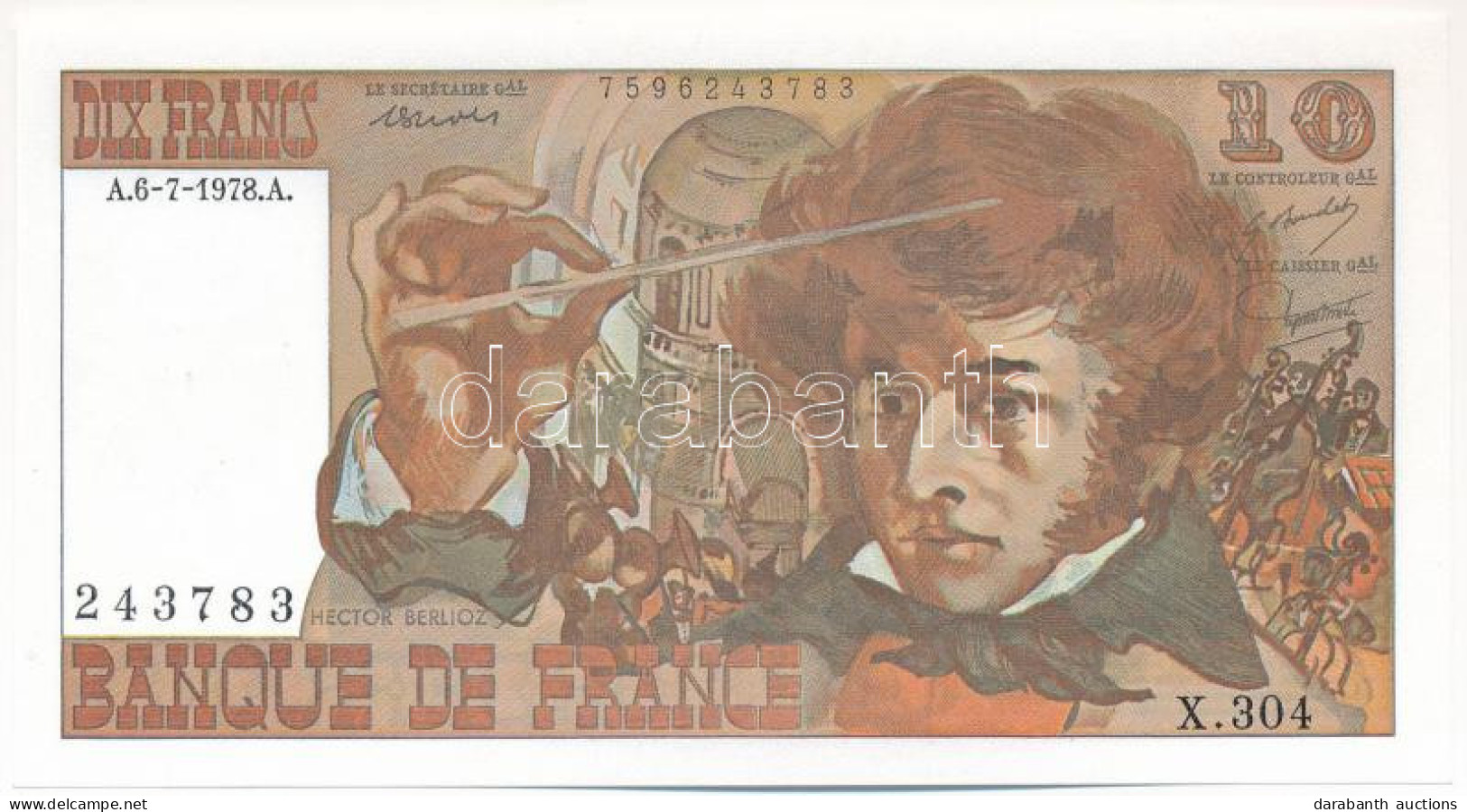 Franciaország 1978. 10Fr "Berlioz", "X.304 243783" T:I,I- France 1978. 10 Francs "Berlioz", "X.304 243783" C:UNC,AU Krau - Sin Clasificación
