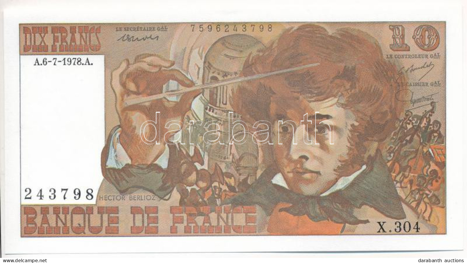 Franciaország 1978. 10Fr "Berlioz", "X.304 243798" T:I- France 1978. 10 Francs "Berlioz", "X.304 243798" C:AU Krause P#1 - Non Classificati