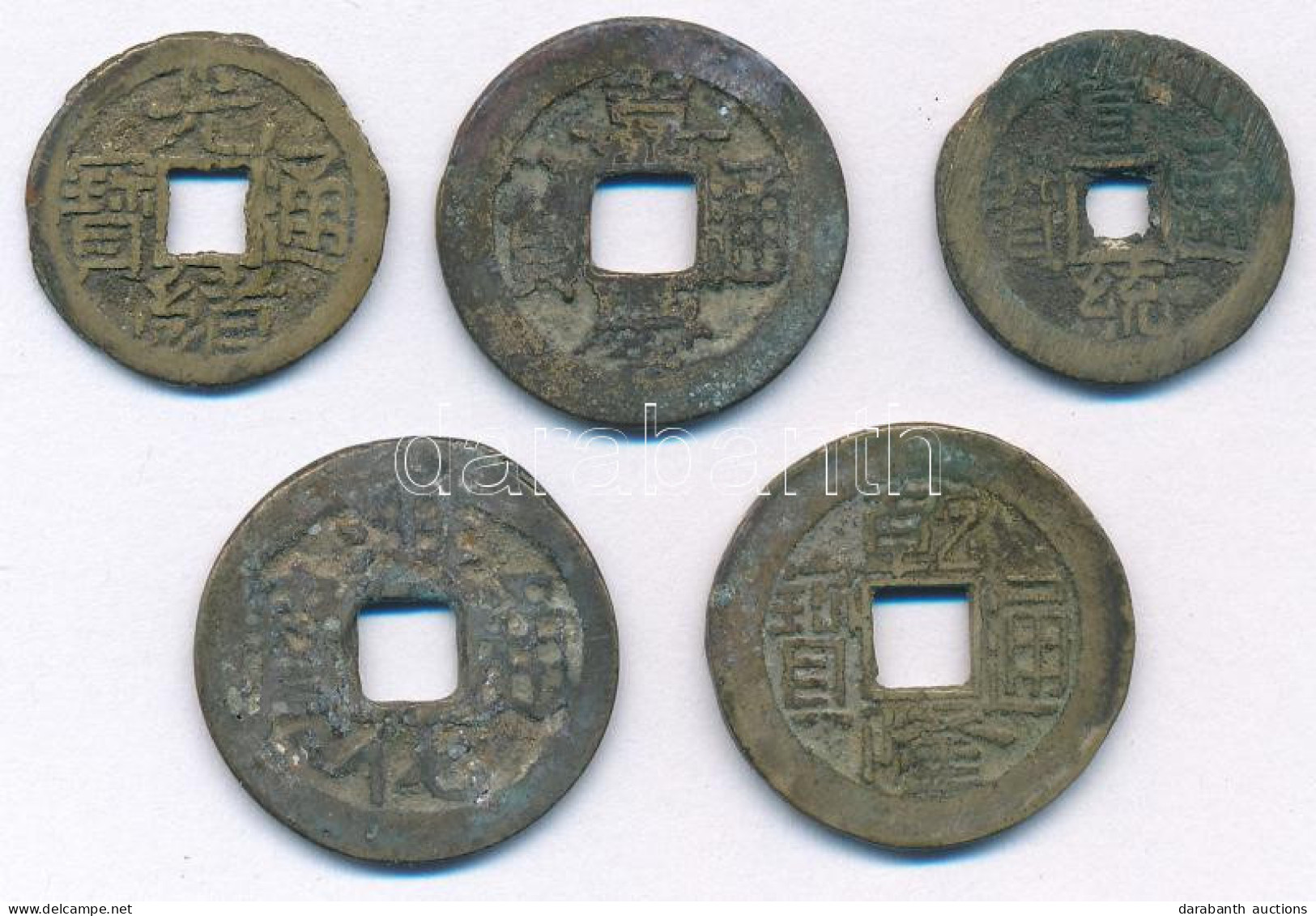 Kínai Császárság ~19. Század Cu Cash (5db) T:F Chinese Empire ~19th Century Cu Cash (5pcs) C:F - Non Classés