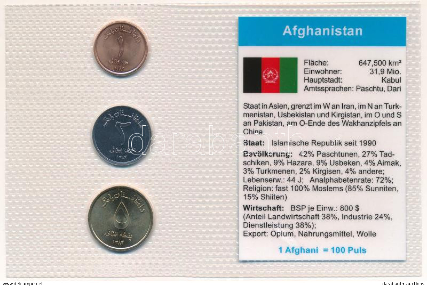 Afganisztán 2004. 1A-5A (3xklf) Vákuumcsomagolt Forgalmi összeállítás T:UNC  Afghanistan 2004. 1 Afghani - 5 Afghanis (3 - Unclassified