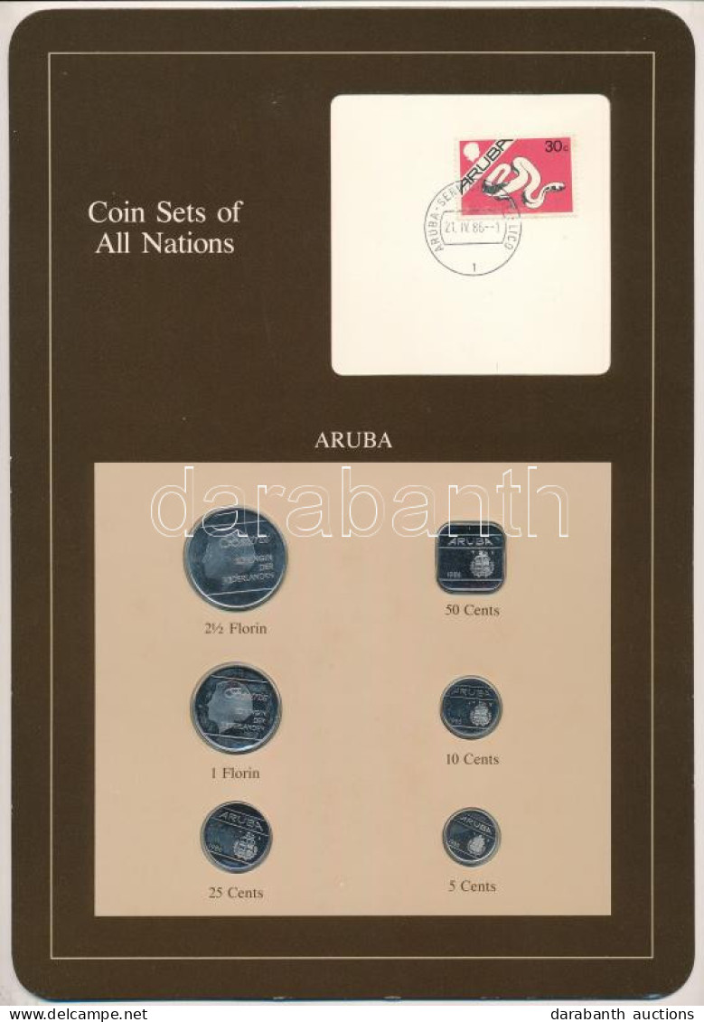 Aruba 1986. 5c-2 1/2Fl (6xklf), "Coin Sets Of All Nations" Forgalmi Szett Felbélyegzett Kartonlapon T:UNC,AU Aruba 1986. - Sin Clasificación