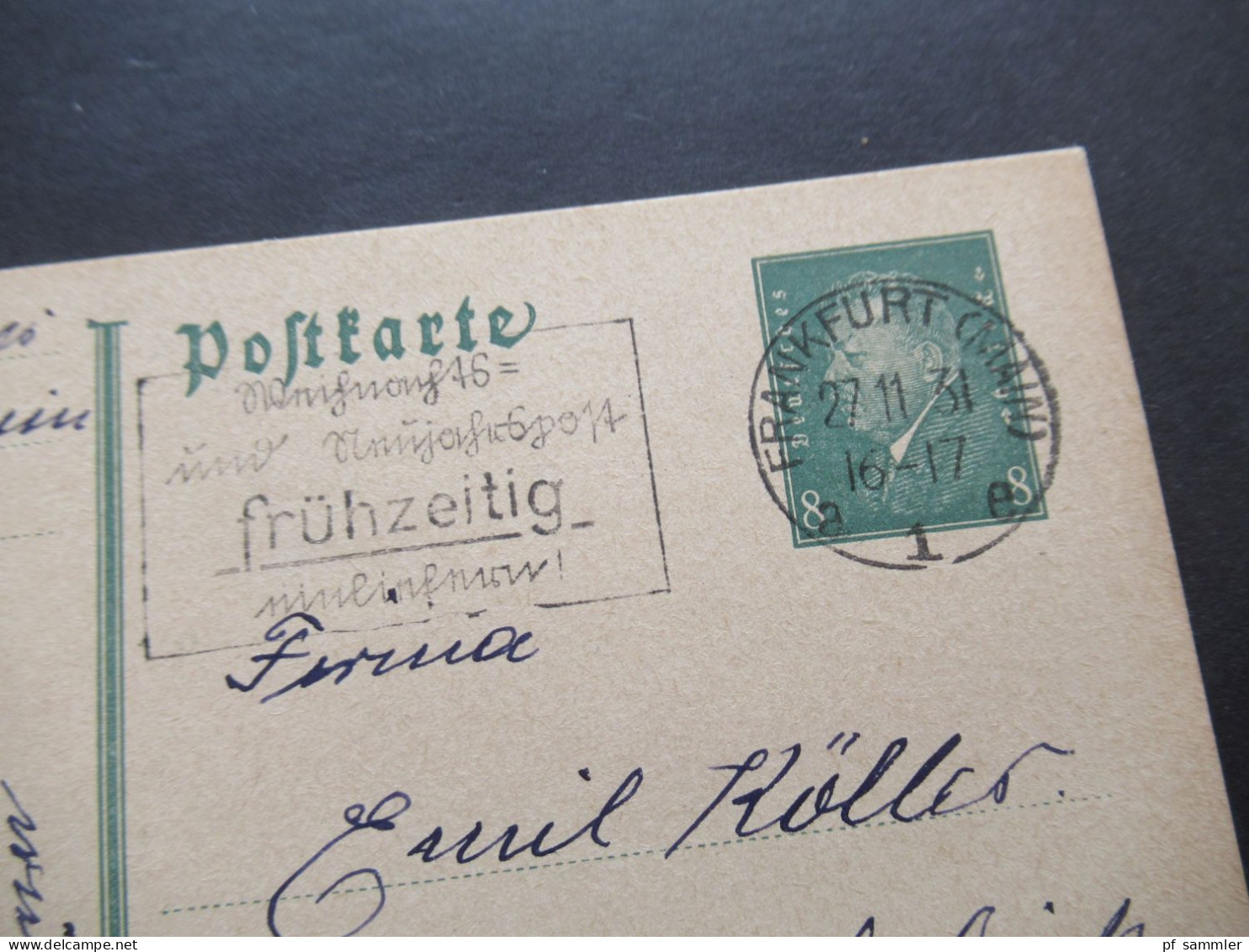 DR Weimar Ganzsache 27.11.1931 MS Frankfurt (Main) Weihnachts Und Neujahrspost Frühzeitig Einliefern! - Cartes Postales