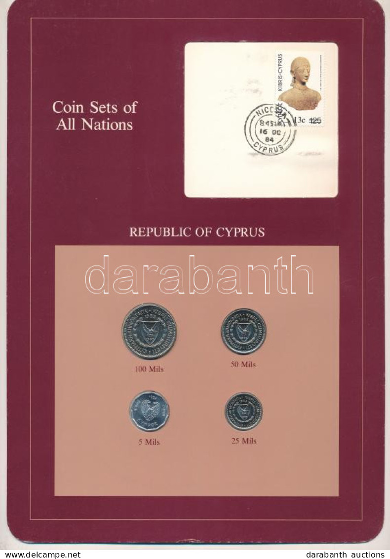 Ciprus 1982. 5m - 100m (4xklf), "Coin Sets Of All Nations" Forgalmi Szett Felbélyegzett Kartonlapon T:UNC  Cyprus 1982.  - Non Classés