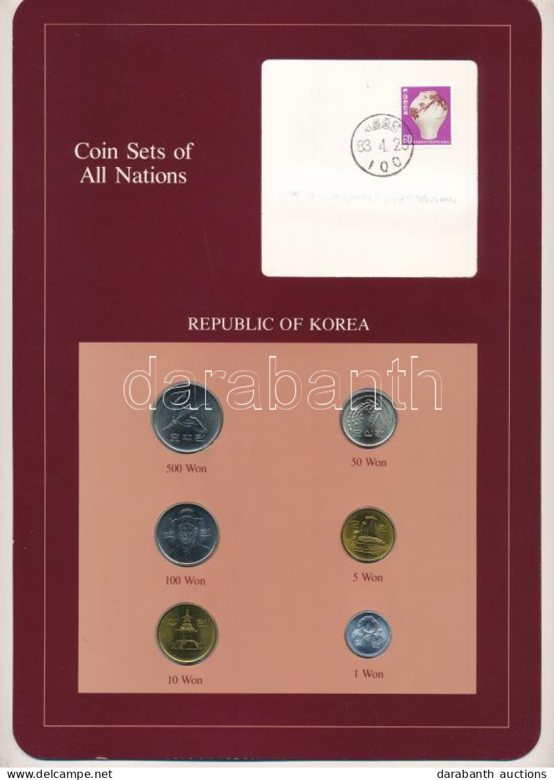Dél-Korea 1983-1984. 1W-500W (6xklf), "Coin Sets Of All Nations" Forgalmi Szett Felbélyegzett Kartonlapon T:UNC South Ko - Sin Clasificación