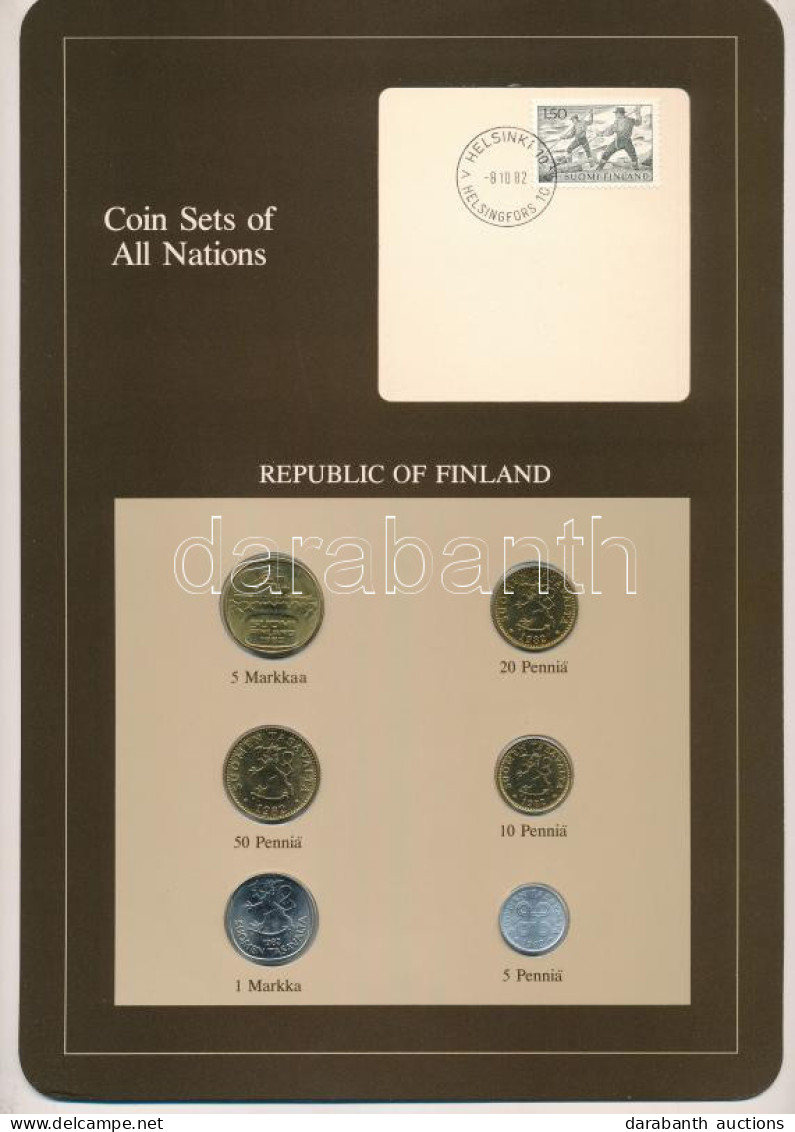 Finnország 1982. 5p-5M (6xklf), "Coin Sets Of All Nations" Forgalmi Szett Felbélyegzett Kartonlapon T:UNC  Finland 1982. - Sin Clasificación