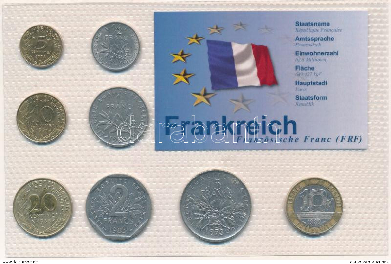 Franciaország 1960-1998. 5c-10Fr (8xklf) "Franciaország Utolsó Nemzeti Pénzei" Vákuumcsomagolt Forgalmi összeállítás, Né - Unclassified