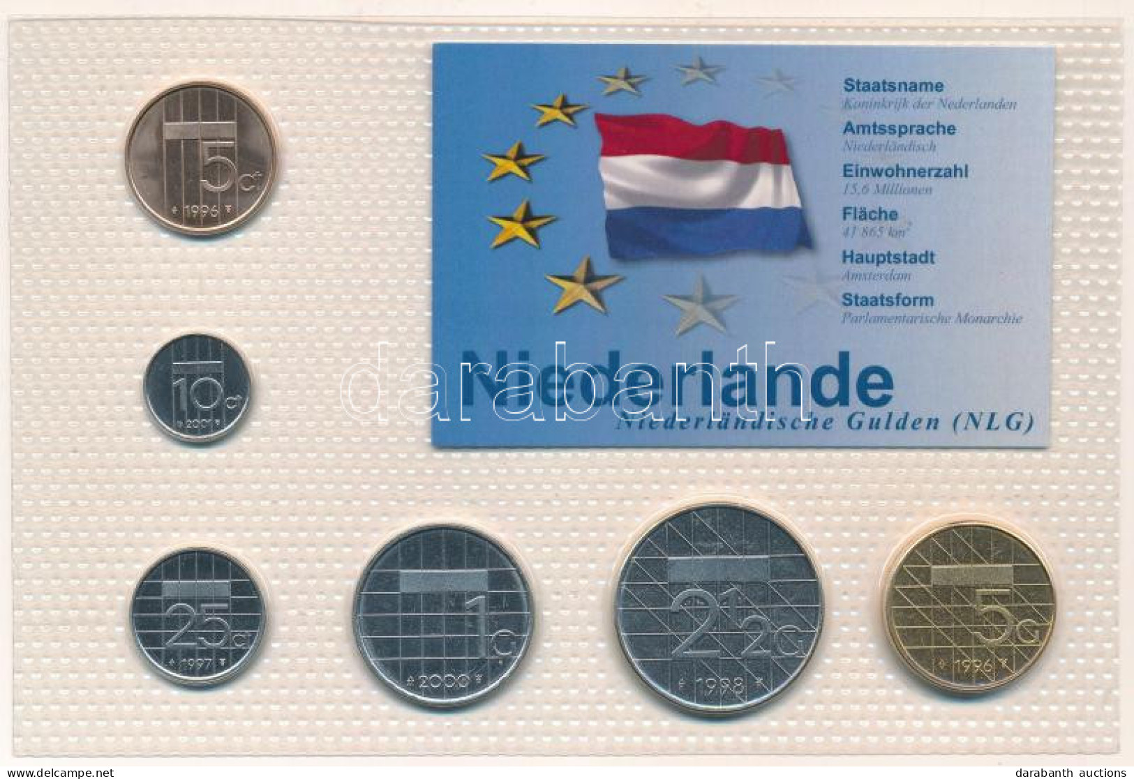 Hollandia 1996-2001. 5c-5G (6xklf) "Hollandia Utolsó Nemzeti Pénzei" Vákuumcsomagolt Forgalmi összeállítás, Német Nyelvű - Non Classificati