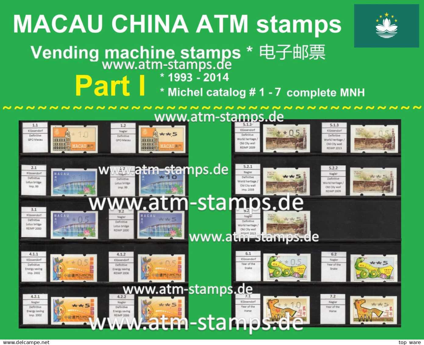 Macau Macao China ATM Stamps Part I * 1993-2014 MNH * Klussendorf Nagler Frama CVP Automatenmarken - Machine Labels [ATM]