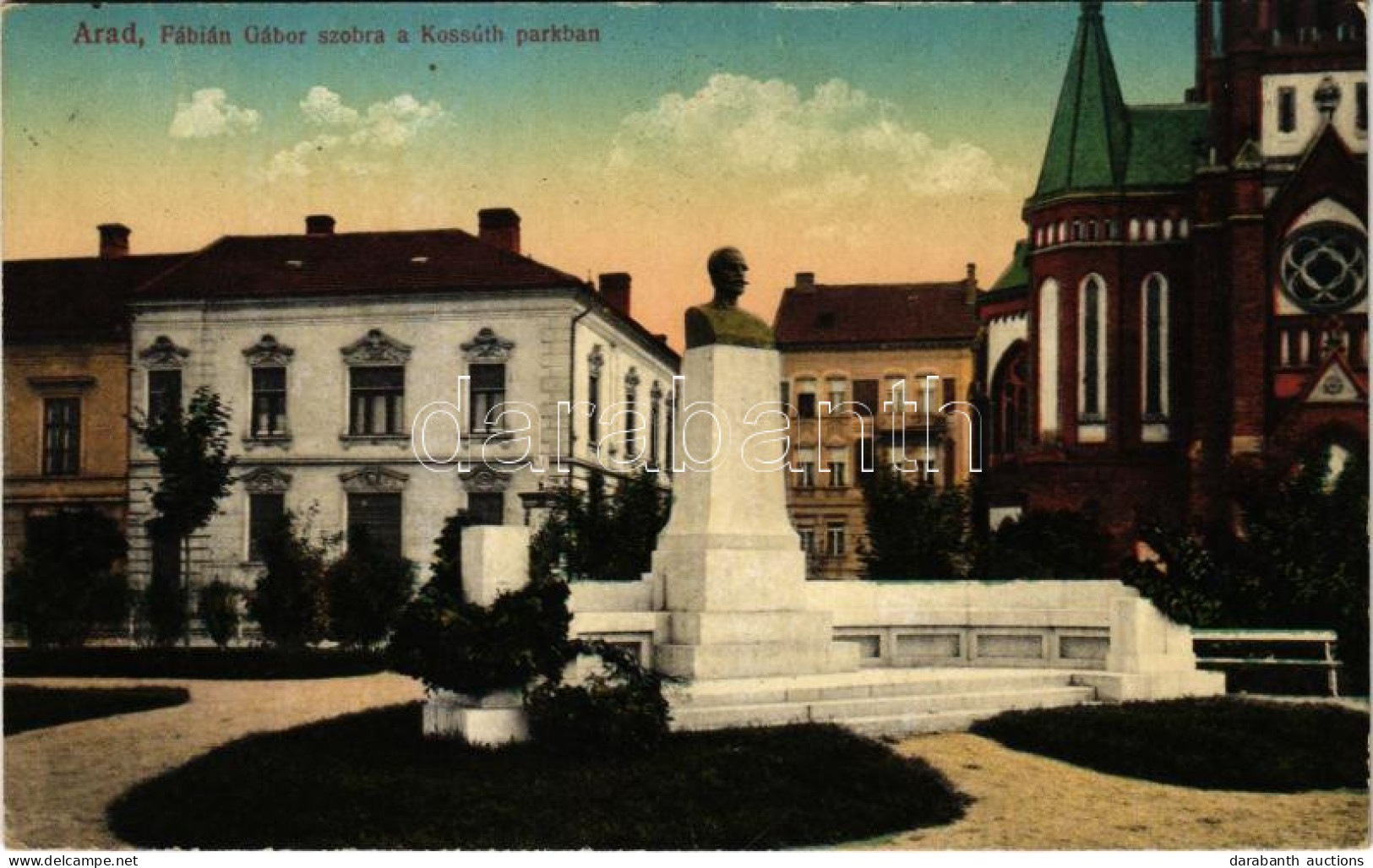 T2/T3 1917 Arad, Fábián Gábor Szobor A Kossuth Parkban. Vasúti Levelezőlapárúsítás 14 Sz. -1916. / Statue, Park - Unclassified