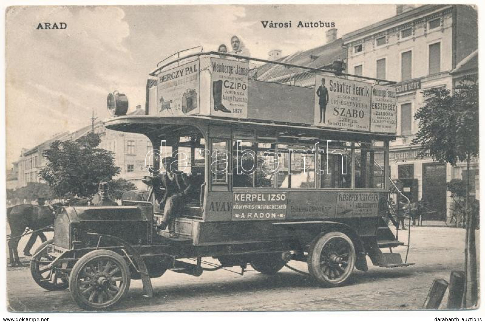 T2/T3 Arad, Városi Emeletes Autóbusz, Rajta Berczy Pál, Weinberger János, Schäffer Henrik, Weinberger Ferenc, Fleischer  - Non Classés