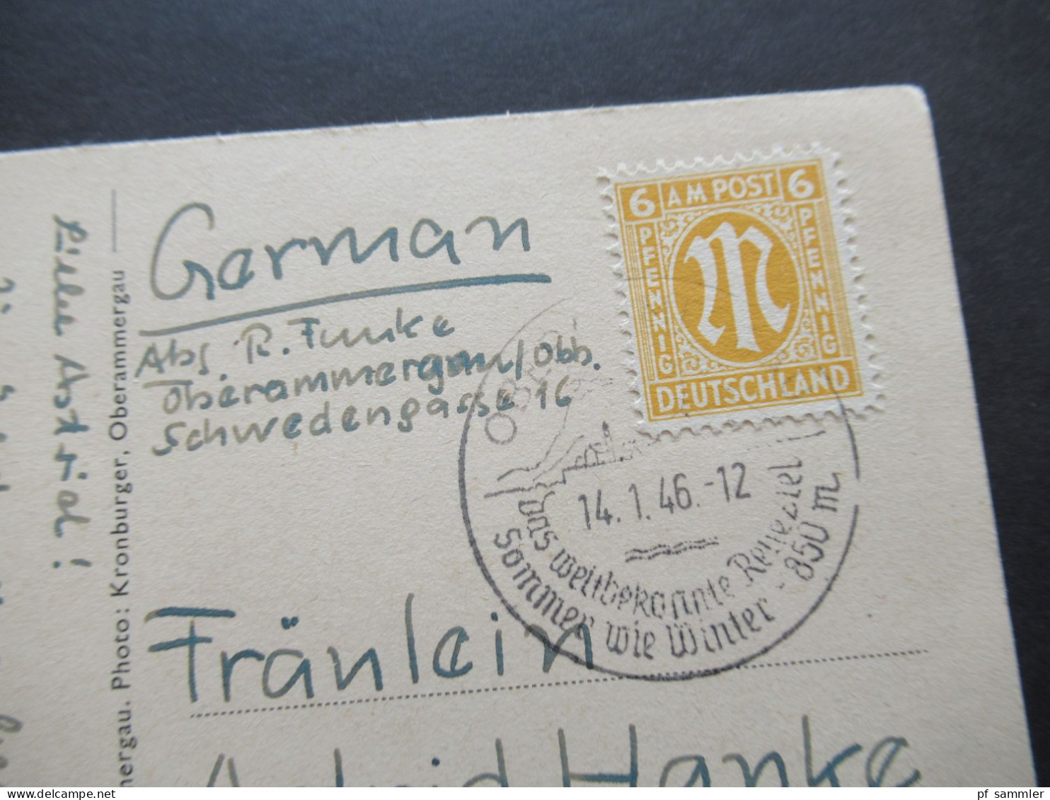 Bizone Am Post Am. Druck Nr.4 EF Mit Sonderstempel 14.1.1946 Oberammergau Das Weltbekannte Reiseziel Auf PK Dorfpartie - Covers & Documents