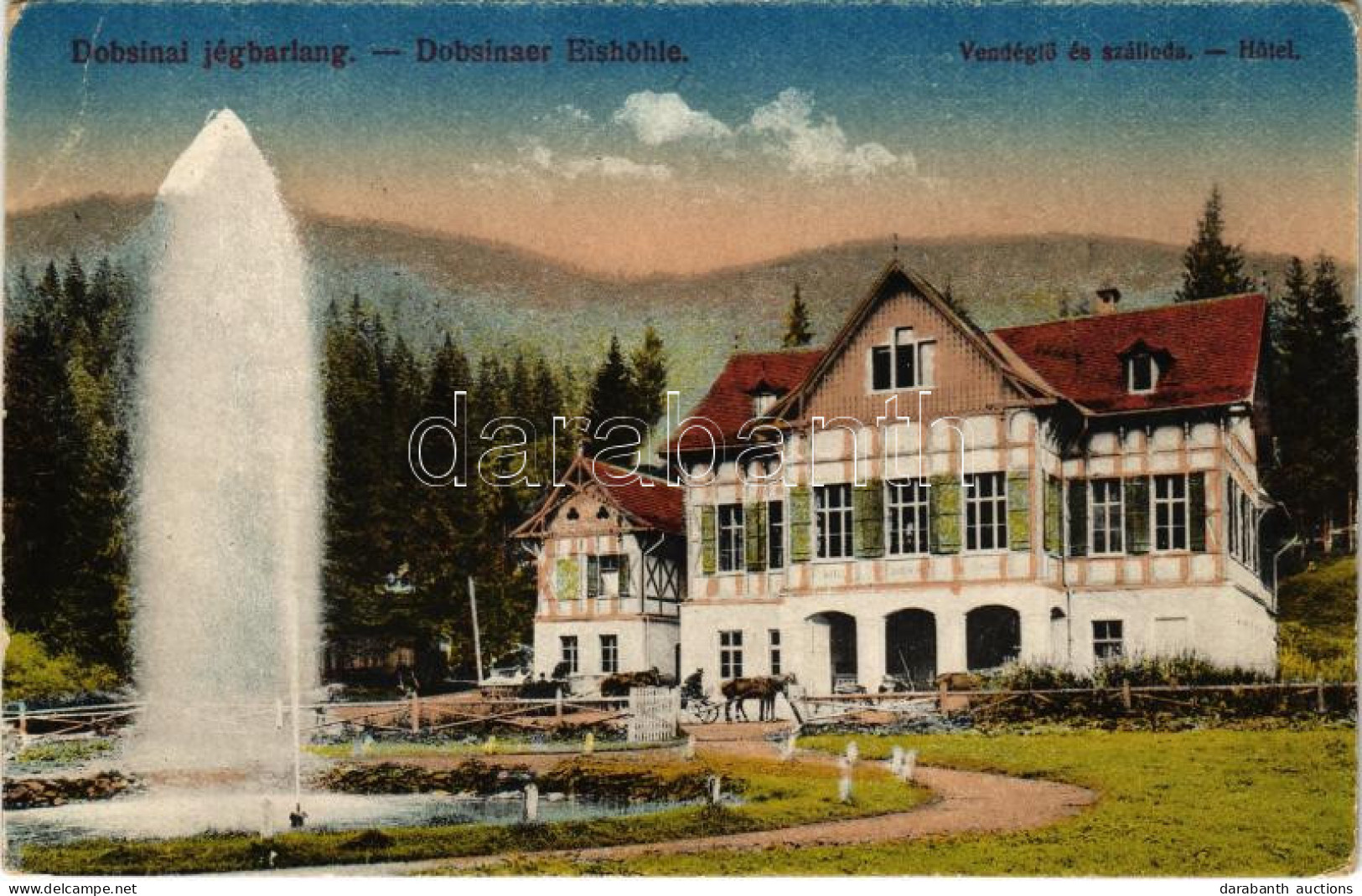 T3 1918 Dobsina, Dobschau; Dobsinai Jégbarlang, Vendéglő és Szálloda. Grünwald Kiadása / Dobsinská Ladová Jaskyna / Ice  - Sin Clasificación