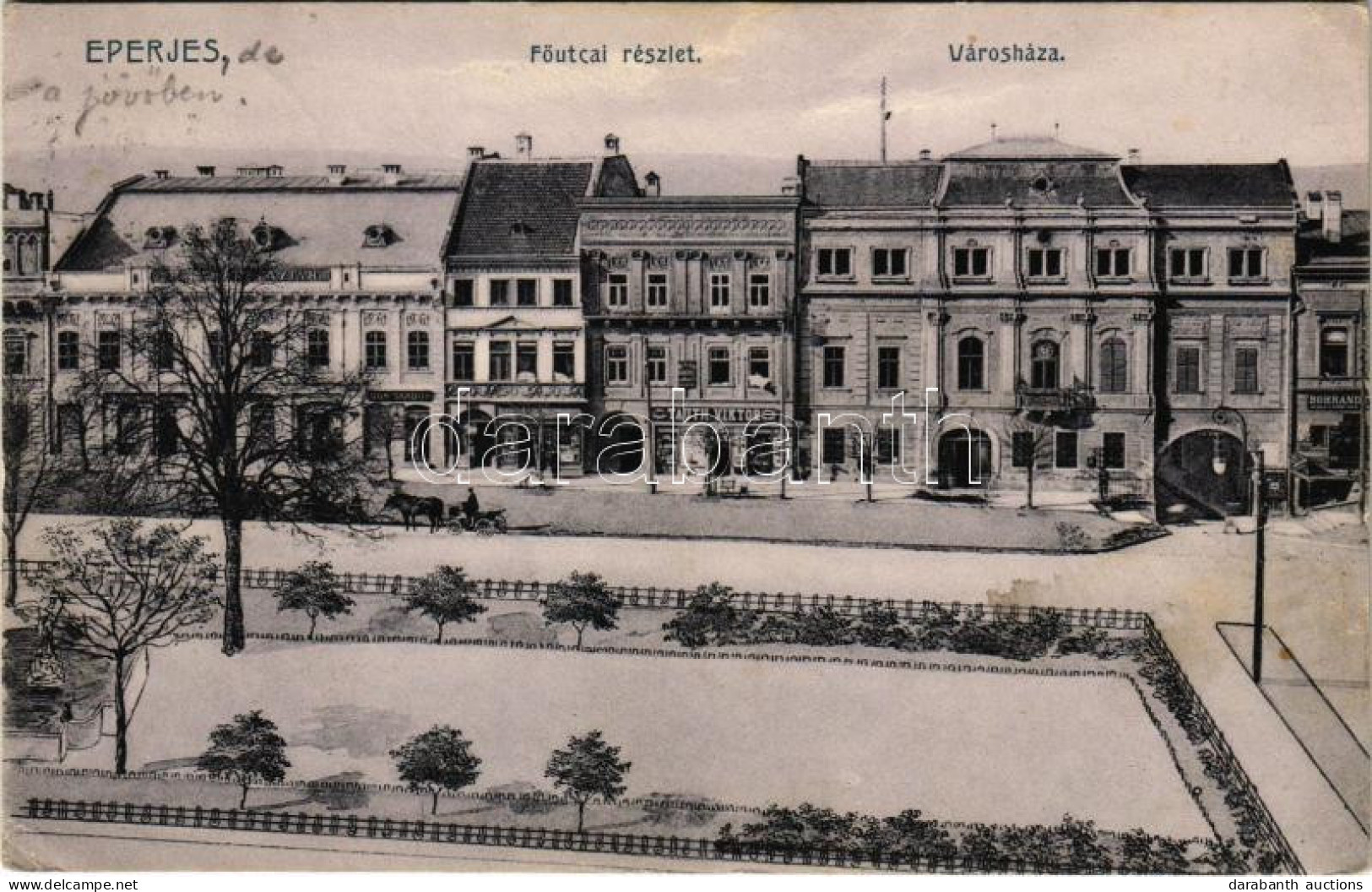 T2/T3 1911 Eperjes, Presov; Fő Utca, Városháza, Tauth Viktor, Kun Sándor üzlete. Kiadja Divald Károly Fia / Street View, - Unclassified