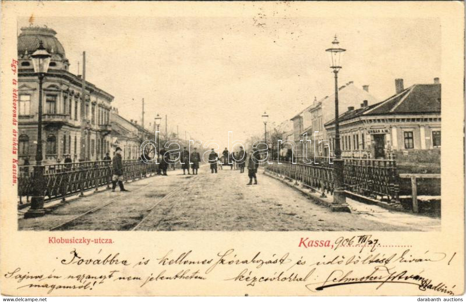 T2/T3 1906 Kassa, Kosice; Klobusiczky Utca, Urbán A. M. üzlete, Híd / Street View, Shop, Bridge - Sin Clasificación