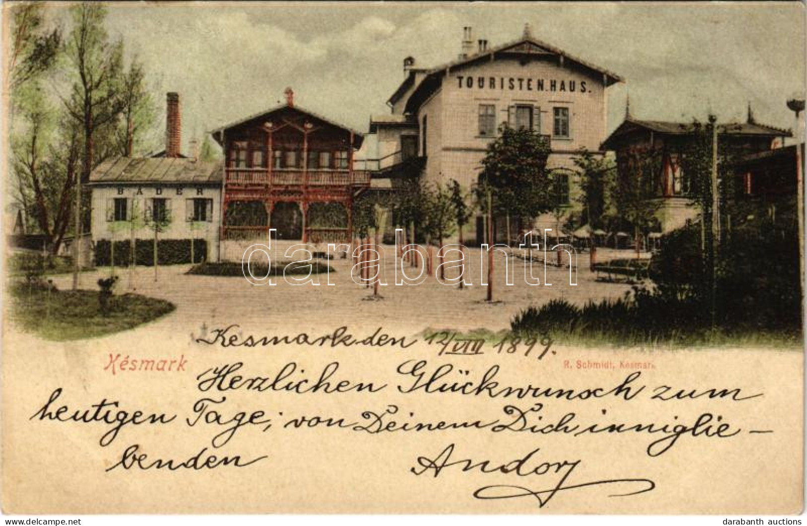 T2/T3 1899 (Vorläufer) Késmárk, Kezmarok; Turista Ház, Fürdő. Kiadja R. Schmidt / Touristen Haus, Bader / Tourist House, - Unclassified