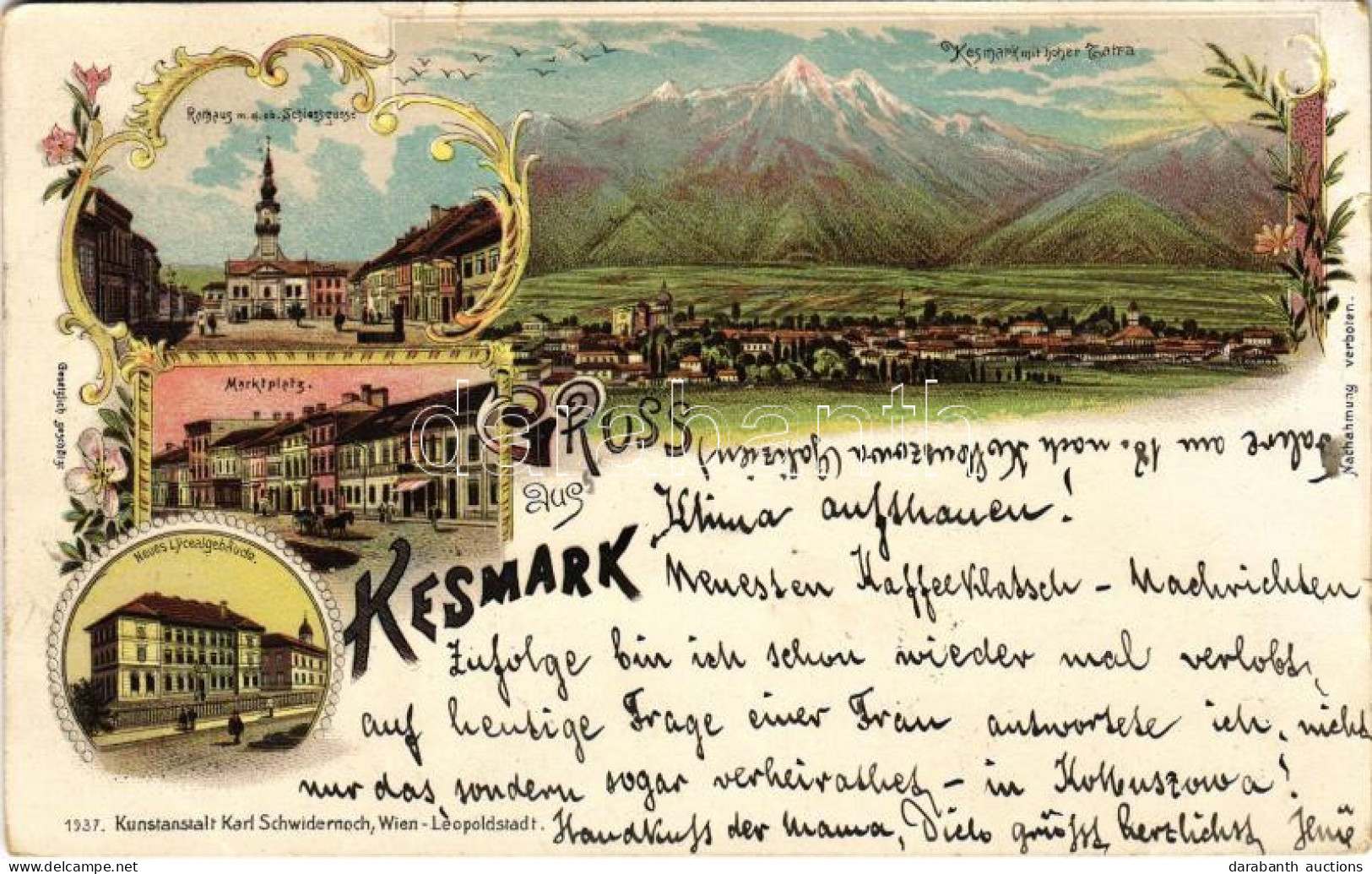 T2/T3 1898 (Vorläufer) Késmárk, Kezmarok; Városháza, Magas Tátra, Fő Tér, Lyceum új épülete / Vysoké Tatry, Town Hall, M - Non Classificati