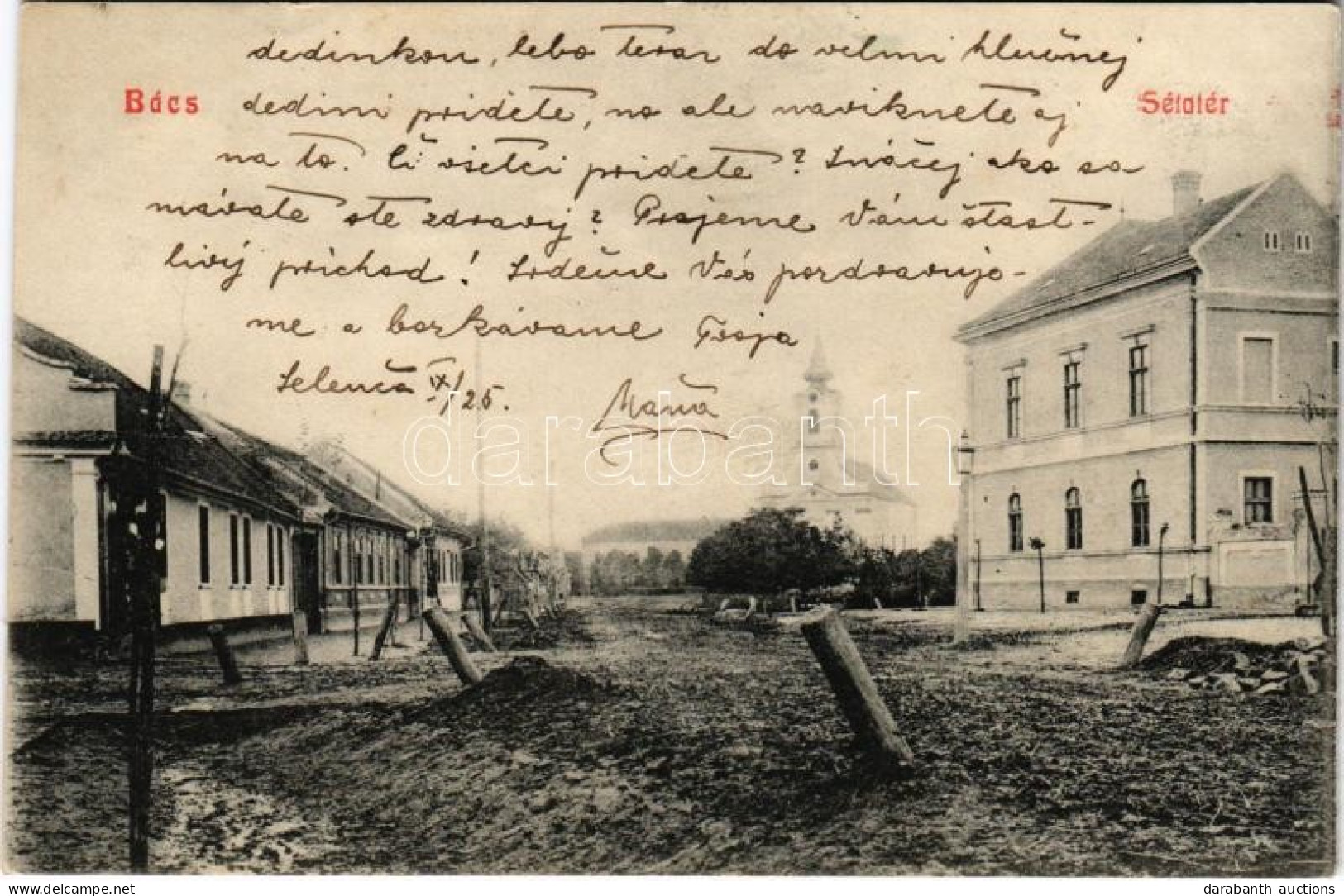 T2 1910 Bács, Batsch, Bac; Sétatér, Templom. Schröder Kiadása / Street View, Promenade, Church - Unclassified