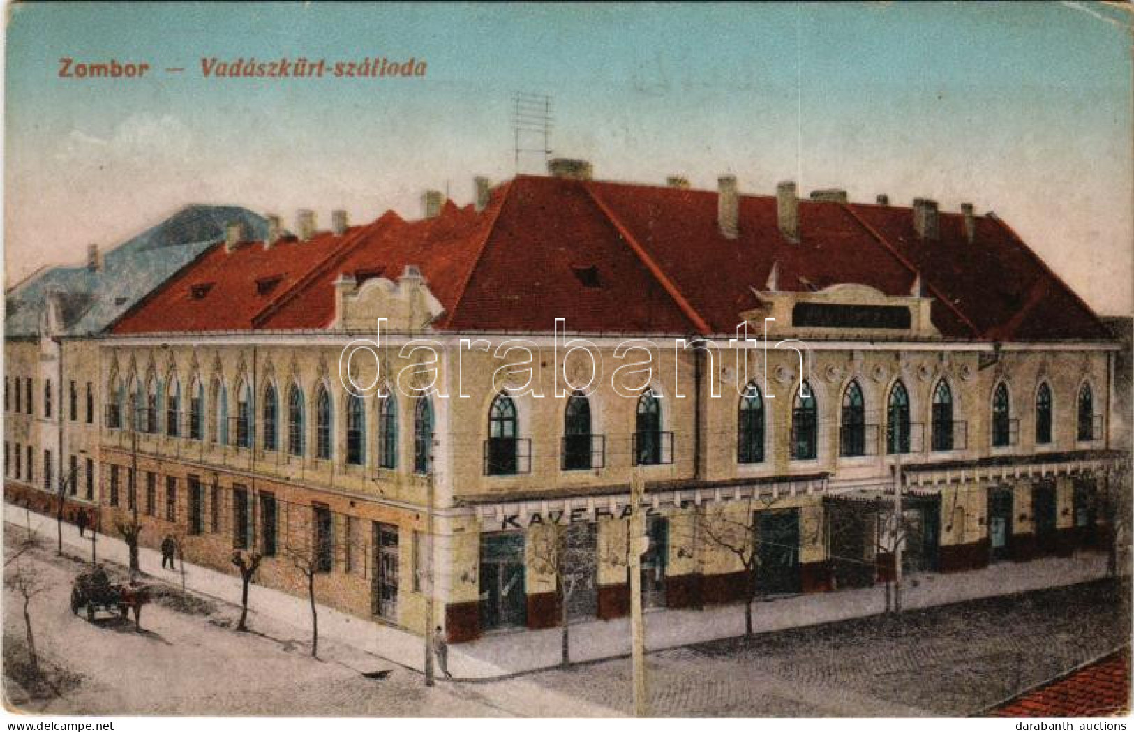 T2/T3 1918 Zombor, Sombor; Vadászkürt Szálloda és Kávéház. Kaufmann Emil Kiadása / Hotel And Café (EK) - Unclassified