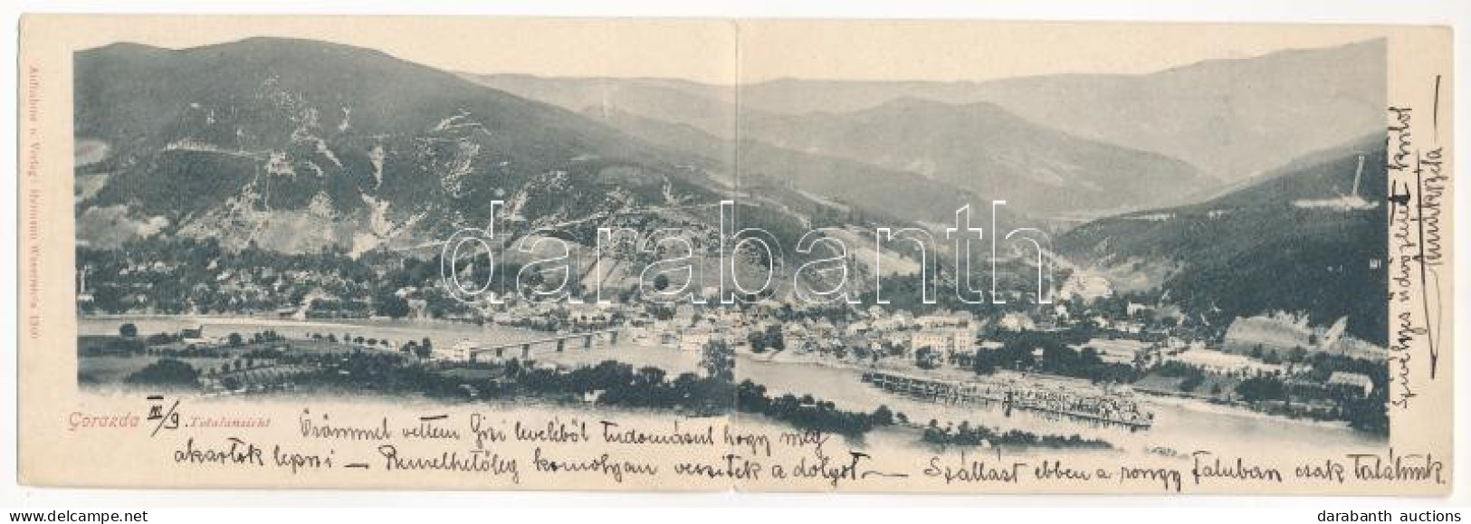 T2/T3 1902 Gorazde, Gorazda; Rafters. 2-tiled Folding Panoramacard (Rb) + "K.U.K. MILIT. POST GORAZDA" - Non Classés