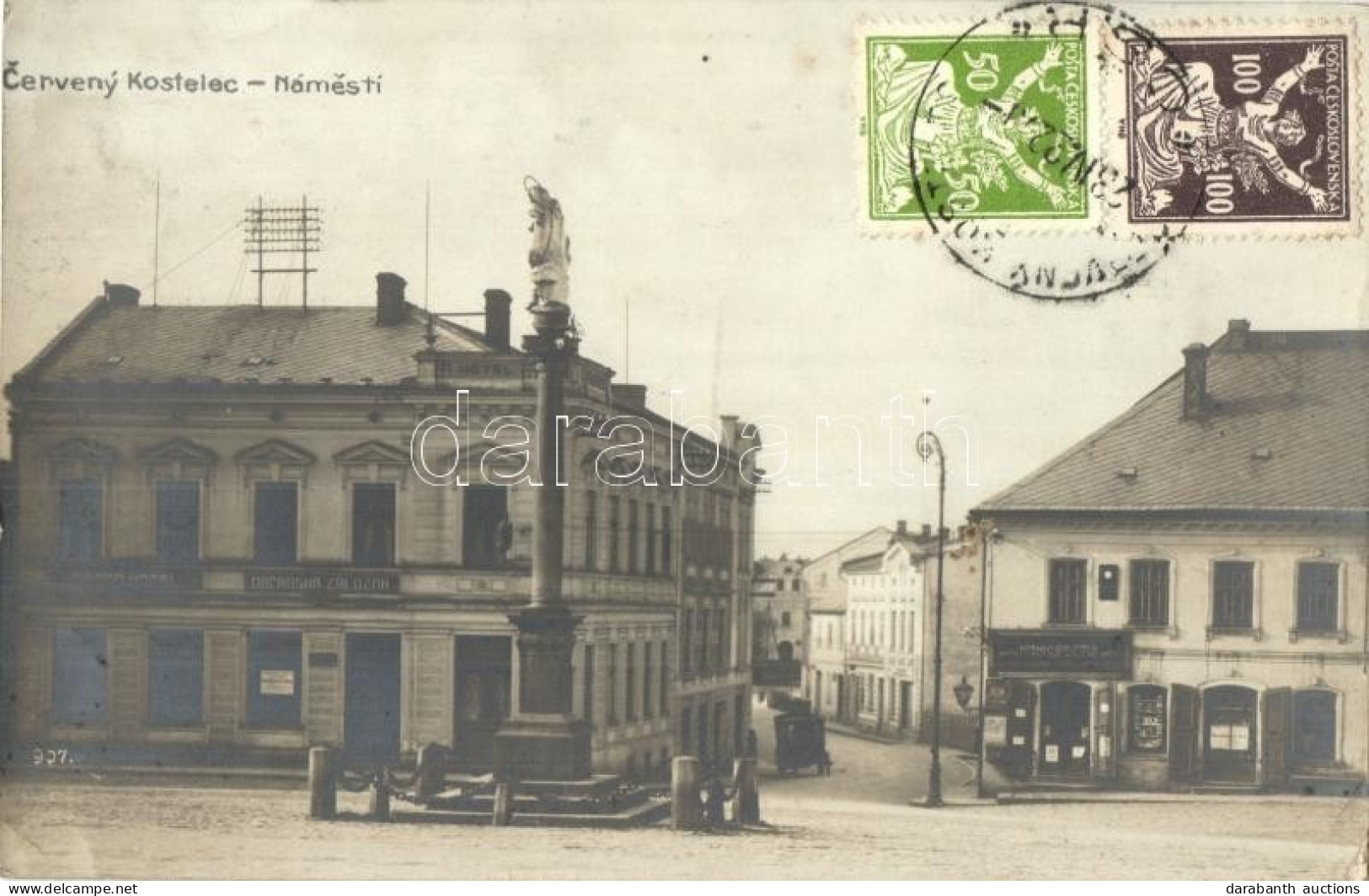 T2/T3 1922 Cerveny Kostelec, Námestí, Obcanska Zalozna, Josef Kocian / Square, Hotel, Shops, TCV Card, Photo (EK) - Non Classés