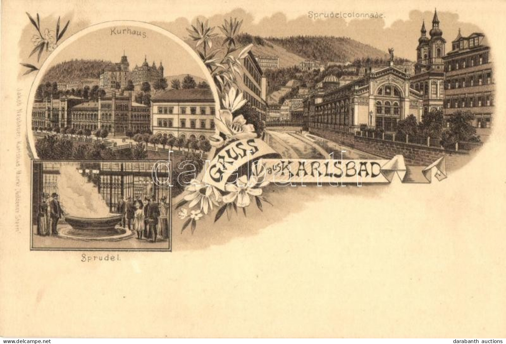 * T1/T2 Karlovy Vary, Karlsbad; Sprudelcolonnade, Kurhaus, Sprudel / Spa, Promenade, Fountain. Jakob Neubauer Art Nouvea - Unclassified