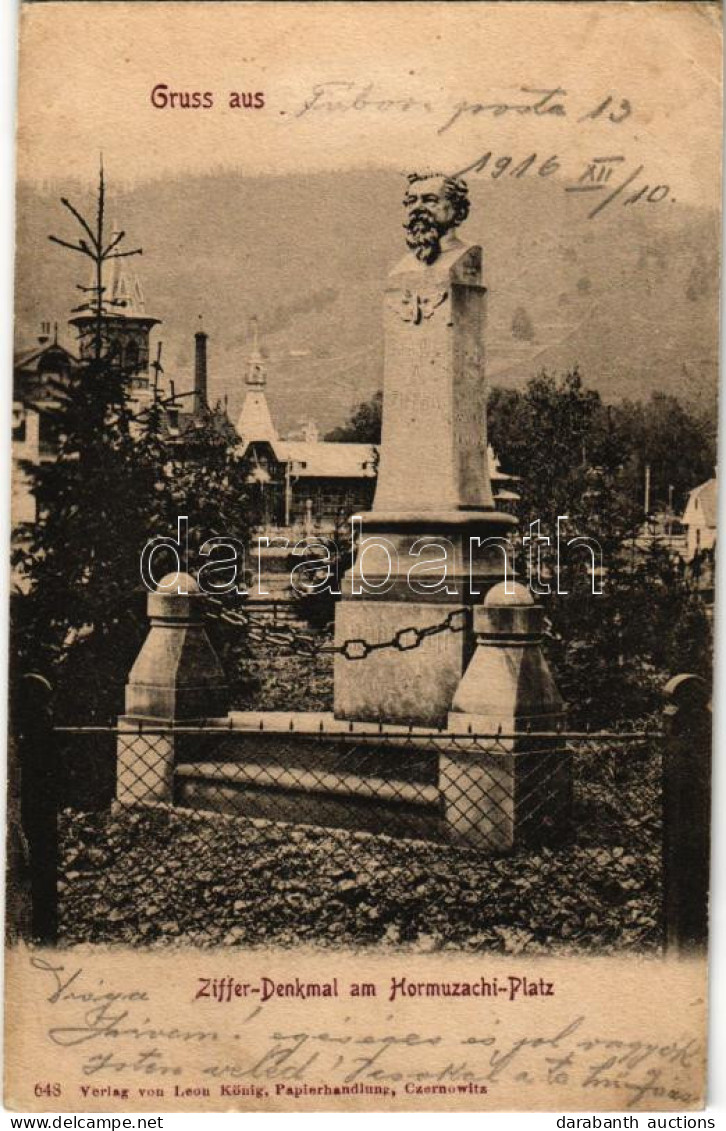 T3/T4 1916 Vatra Dornei, Dornavátra, Bad Dorna-Watra (Bukovina, Bukowina); Ziffer Denkmal Am Hormuzachi Platz / Monument - Non Classificati
