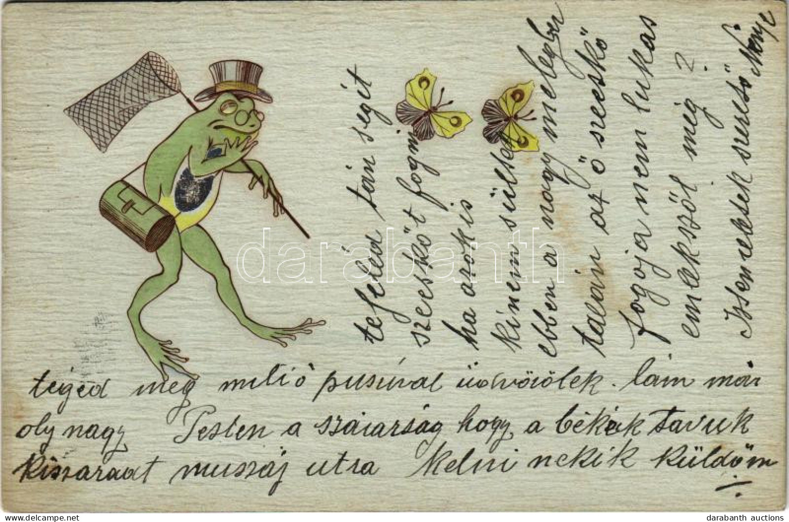 T2/T3 1911 Frog With Butterfly Net. B.K.W.I. Emb. Litho - Ohne Zuordnung