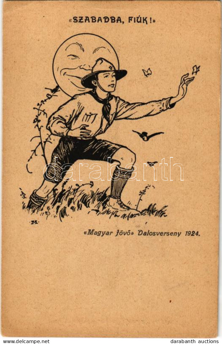 ** T2/T3 Szabadba, Fiúk! "Magyar Jövő" Dalosverseny 1924. "Magyar Jövő" Levelezőlapok 19. Sz. / Hungarian Boy Scout Art  - Non Classificati