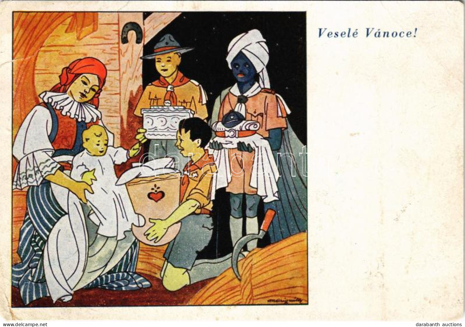 * T4 Veselé Vánoce! / Czech Christmas Greeting Card With Boy Scouts As The Three Kings (EM) - Non Classificati