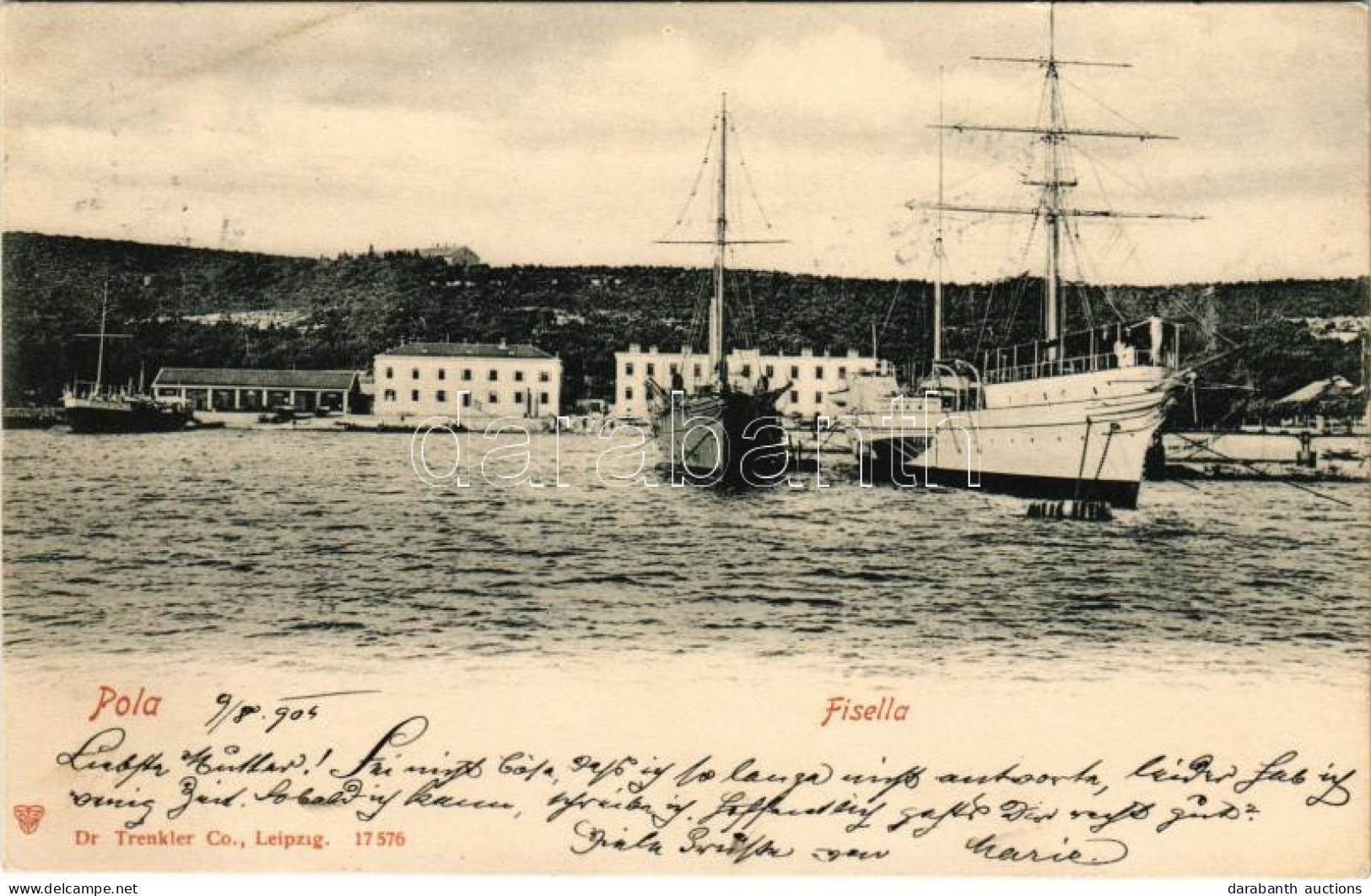 T2 1904 Pola, Fisella, SMS SPALATO Osztrák-magyar Zara-osztályú Torpedóhajója (őrhajója) A Kikötőben és SMS ALPHA / K.u. - Sin Clasificación