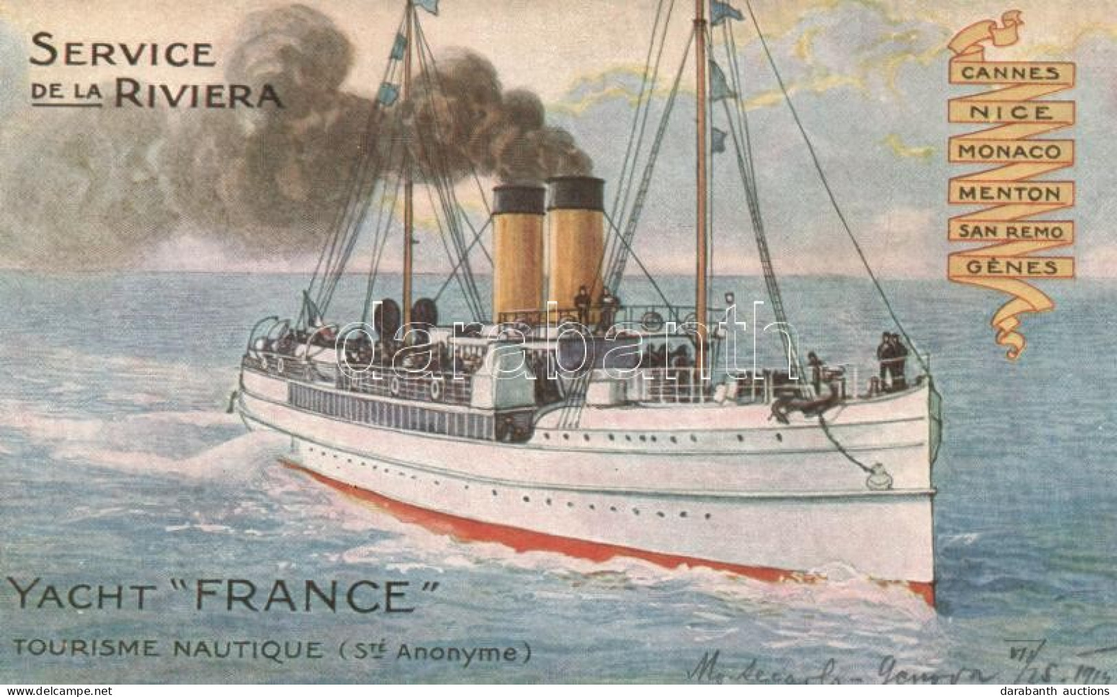 * T1/T2 Yacht 'France' Service De La Riviera, French Steamship - Non Classés