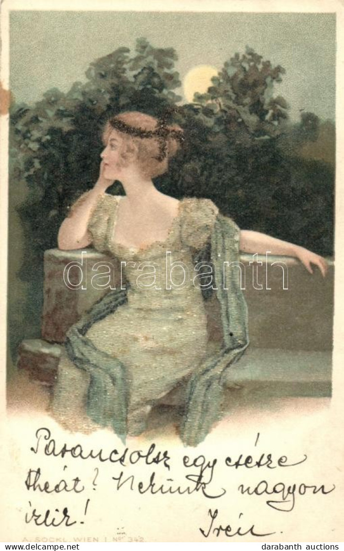 T2 Lady, Litho Postcard With Real Pearl Decoration A. Sockl, Wien No. 342 - Ohne Zuordnung