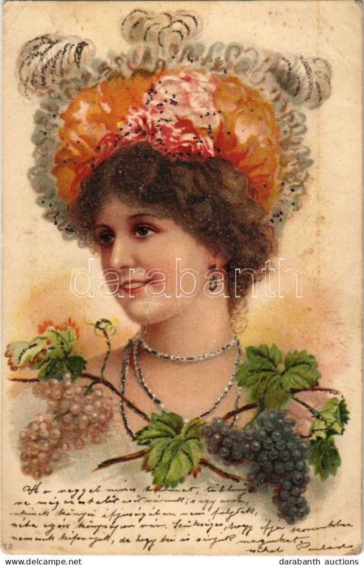 * T3 Lady With Grapes, Decorated Litho (EK) - Non Classés