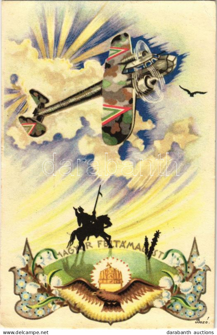 T2/T3 1942 Magyar Feltámadást! Katonai Repülőgép / Hungarian Irredenta Propaganda Art Postcard, Military Aircraft S: Boz - Sin Clasificación