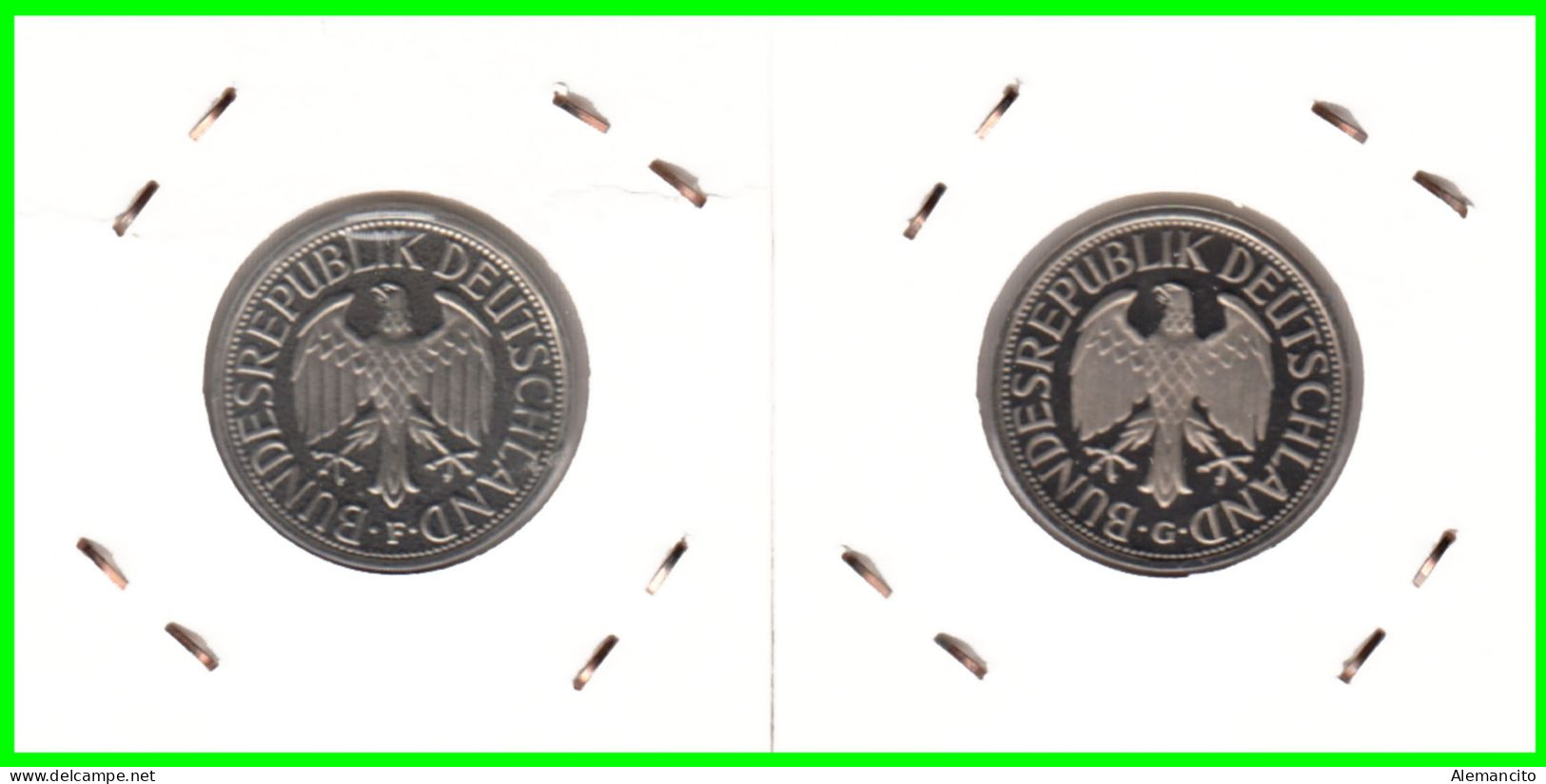 ALEMANIA - DEUTSCHLAND - GERMANY - 2 -MONEDAS DE 1.00 DM ESPIGAS Y AGUILA DEL AÑO 1974 CON LAS CECAS - F.- G - 1 Mark