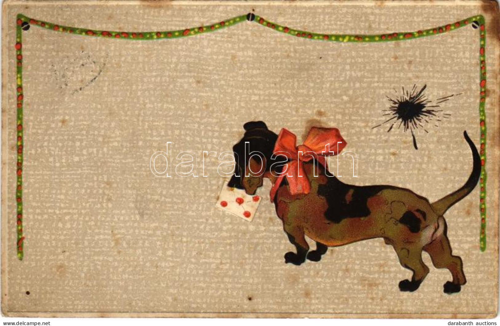 T4 1908 Dachshund Dog With Letter And Ribbon. Emb. Litho (lyukak / Pinholes) - Unclassified