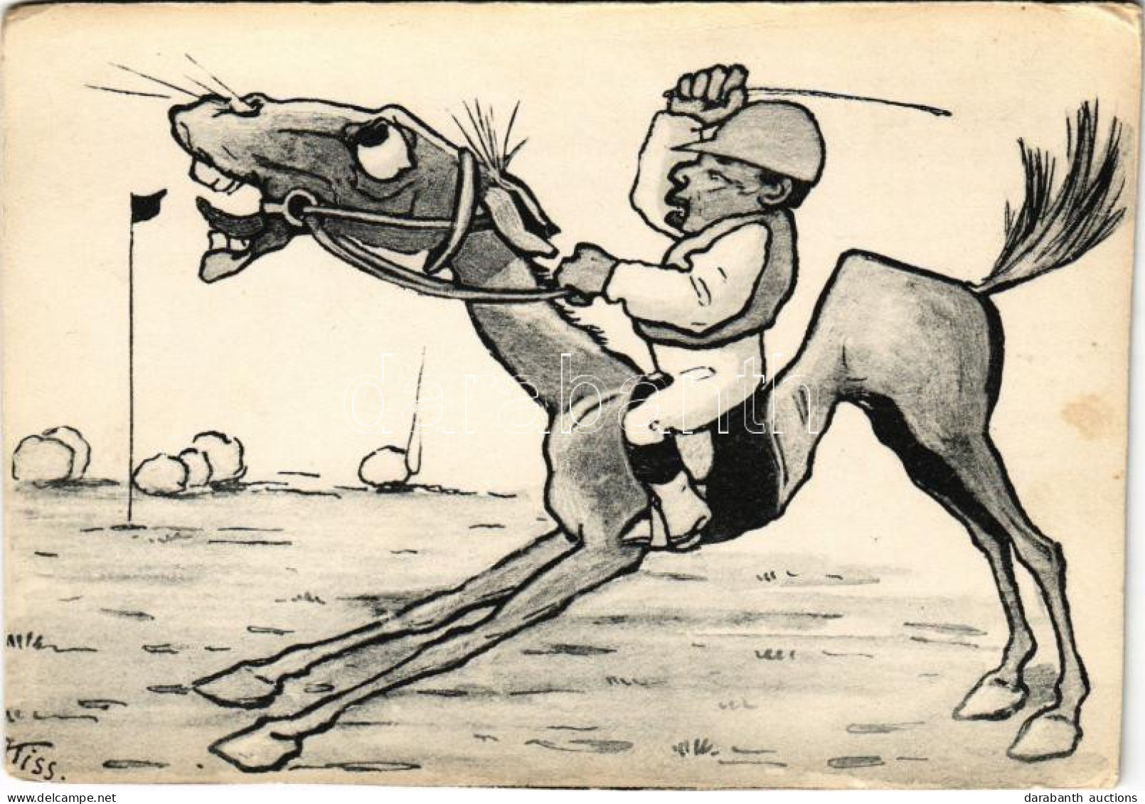 ** T2/T3 Lóverseny Karikatúra, Zsoké / Horse Racing Caricature, Humour, Jockey S: Kiss (EK) - Unclassified