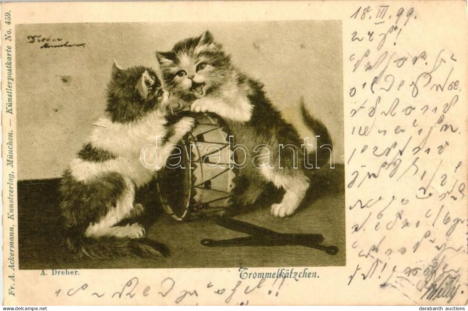 T2/T3 1899 Cats Fighting Over A Drum, A. Ackermann Kunstverlag - Künstlerpostkarte No. 459, S: A. Dreher - Sin Clasificación