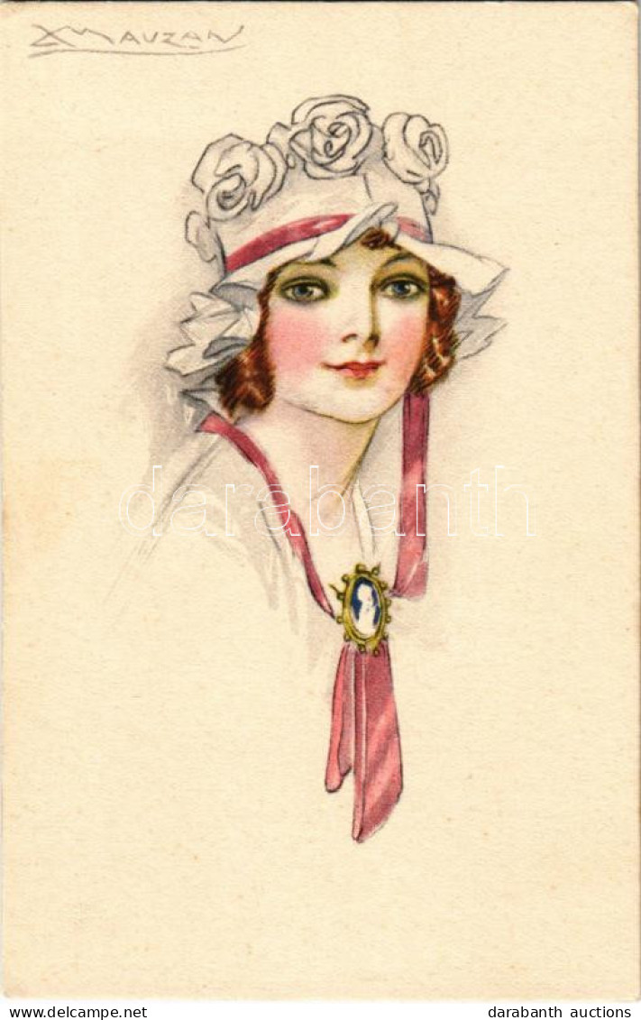 ** T2 Lány Kalapban / Lady In Hat, Italian Art Postcard S: Mauzan - Ohne Zuordnung