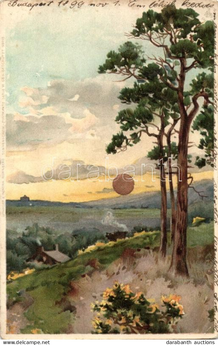 T3 1899 Sunset Over The Homestead, Winkler & Schorn Sonnenschein-Postkarte Serie VI., Golden Decoration Litho (Rb) - Sin Clasificación