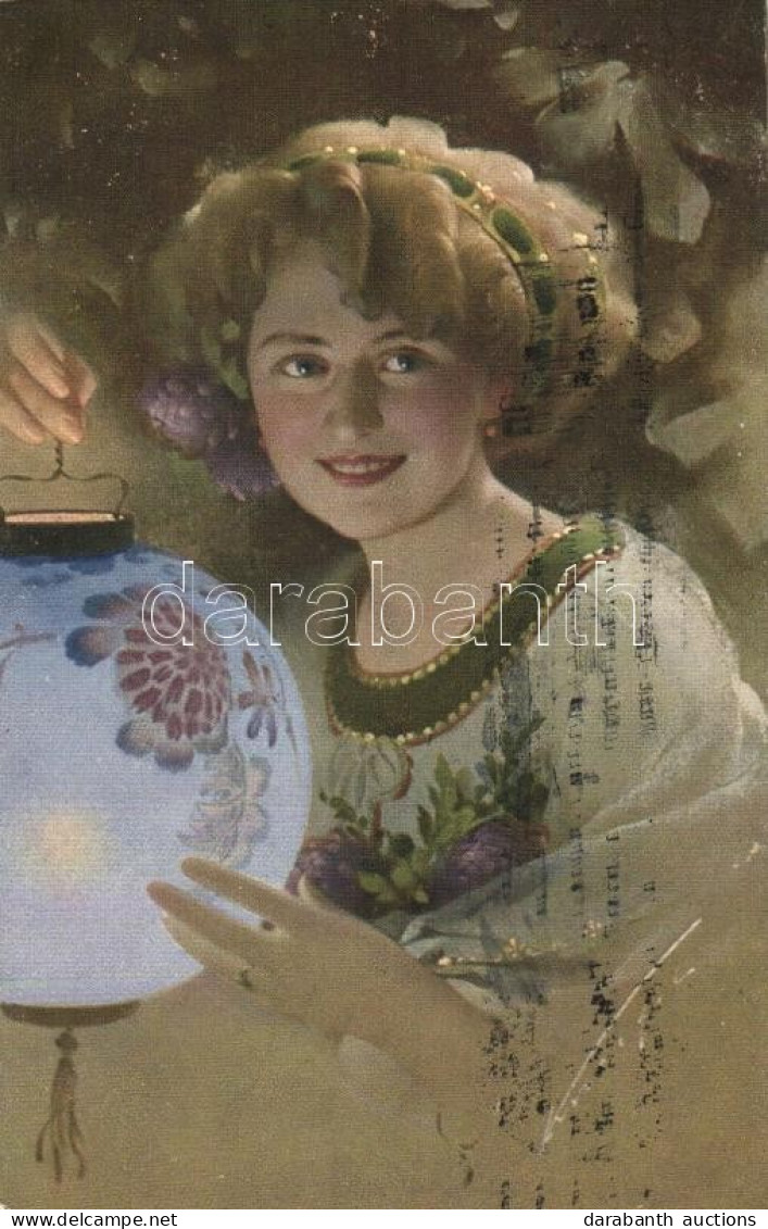 T2/T3 Lady With Blue Lantern, Inter-Art Co., 'Fireflies' No. 286 - Unclassified