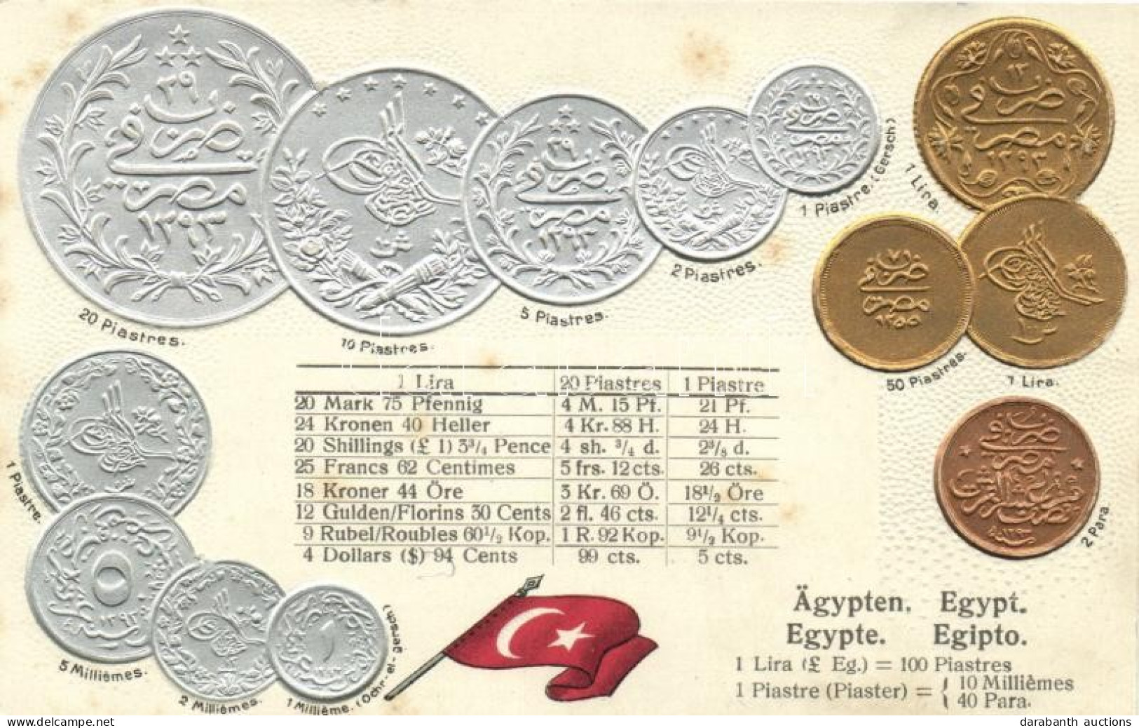 ** T2 Egypt - Set Of Coins, Currency Exchange Chart Emb. Litho - Unclassified